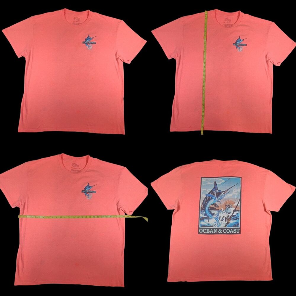 Ocean & Coast Mens T-Shirt Fishing Deep Sea Marlin Soft Casual 2XL Peach